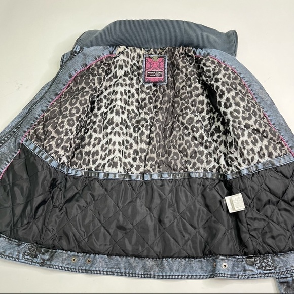 POINT ZERO Blue Acid Washed Vegan Leather Quilted Moto Style Collar Jacket Coat - Picture 12 of 15